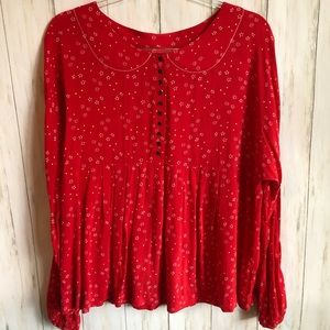 FREE PEOPLE Retro Floral Long Sleeve Highwaist Top